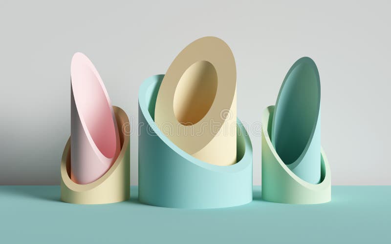 3d представляют, абстрактная предпосылка, трубки, примитивные геометрические формы, палитра пастельного цвета, простой модель-мак иллюстрация вектора