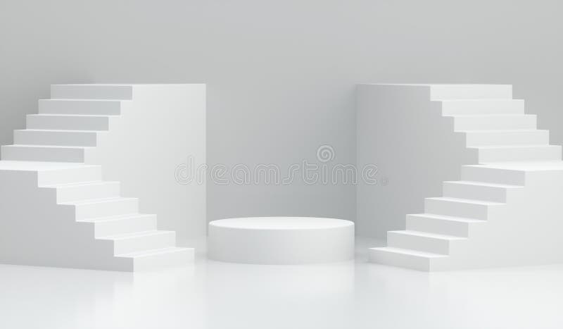 3d представляют подиум с лестницей на белом фоне. Абстрактный состав для моды сцены модель-макета презентации продукта модной иллюстрация штока
