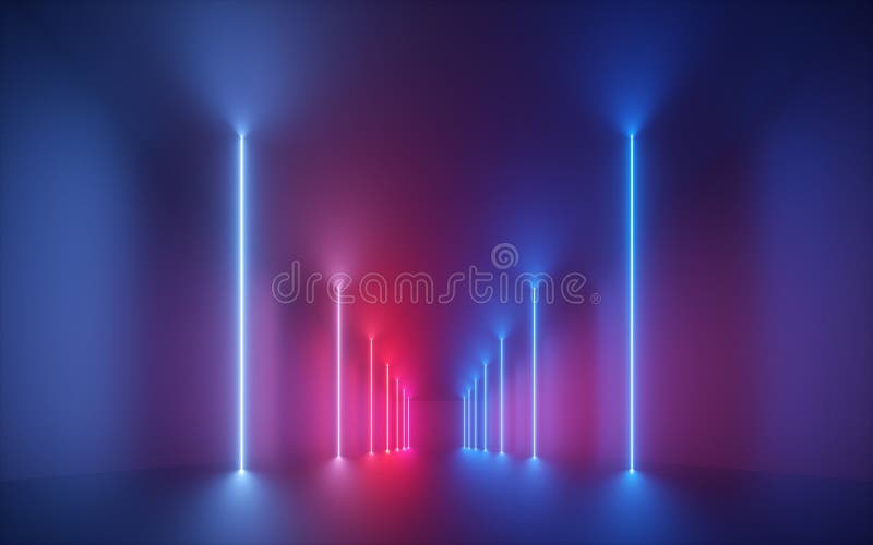 3d render, pink blue neon light, vertical glowing lines, illuminated corridor, tunnel, empty room, virtual space, ultraviolet light, 80`s retro style, fashion show stage, abstract background. 3d render, pink blue neon light, vertical glowing lines, illuminated corridor, tunnel, empty room, virtual space, ultraviolet light, 80`s retro style, fashion show stage, abstract background