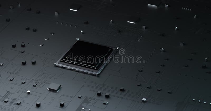 3d рендеринг анимации набора микросхем cpu для установки на печатной плате иллюстрация вектора