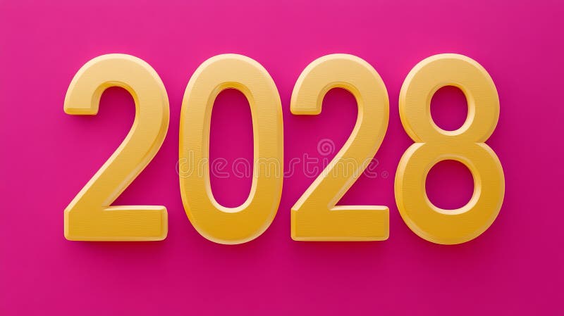 3D-рендеринг полужирного золота 2028 чисел на ярком пурпурном фоне для новогодних концептов иллюстрация вектора