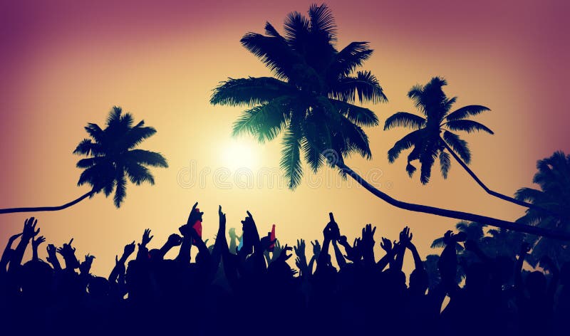 Da adolescência do verão da praia do partido conceito da comunidade fora foto de stock Da adolescência do verão da praia do partido conceito da comunidade fora foto de stock