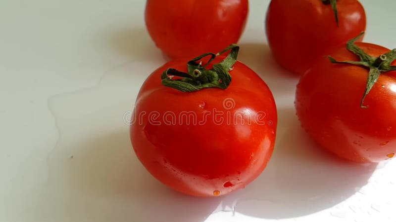 Da ação vegetal molhada do lento-movimento da água do tomate claro orgânico