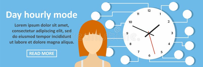 Day hourly mode banner horizontal concept. Flat illustration of day hourly mode banner horizontal vector concept for web. Day hourly mode banner horizontal concept. Flat illustration of day hourly mode banner horizontal vector concept for web