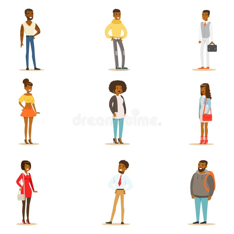 Da rua do estilo pessoas negras afro-americanas do grupo da roupa de estar dos personagens de banda desenhada ilustração stock Da rua do estilo pessoas negras afro-americanas do grupo da roupa de estar dos personagens de banda desenhada ilustração stock
