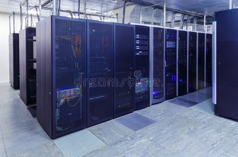 Series modern mainframe data center server room. Series modern mainframe data center server room