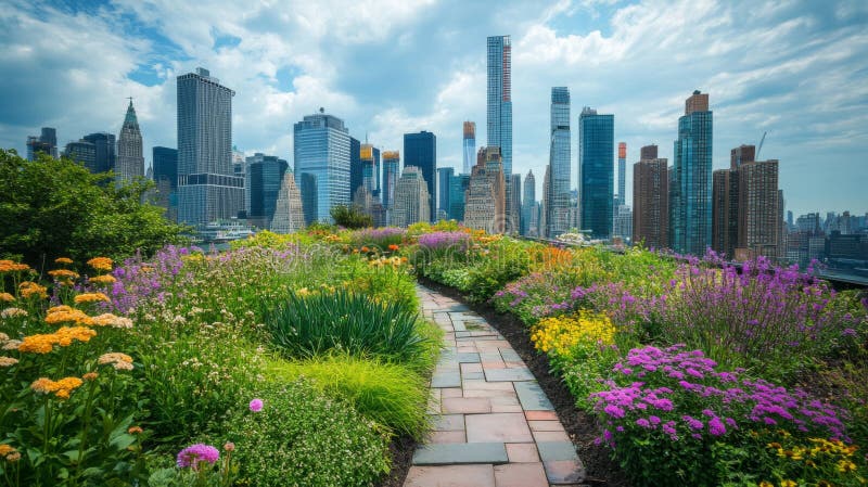 Dachgarten Ausblick auf die Skyline der Stadt vektor abbildung