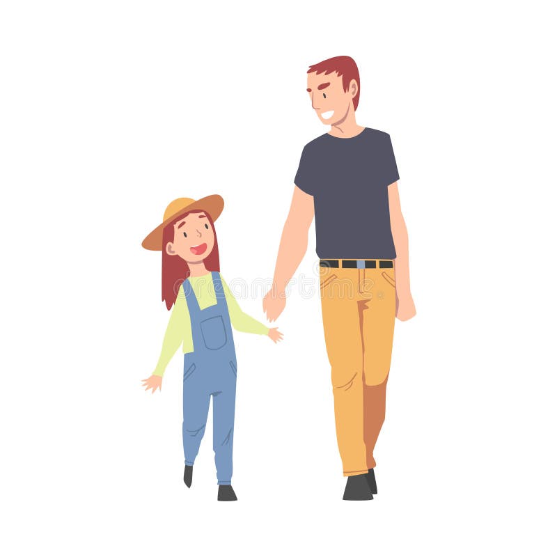 Dad and Daughter Walking Holding Hands, Happy Father and His Child Spending  Time Together Cartoon Style Vector Stock Illustration - Illustration of  play, daddy: 207526070