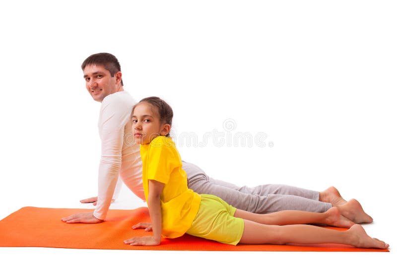Dad Practicing Yoga with Daughter Isolated Stoc picture
