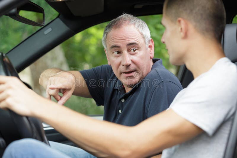 Dad Teaching Son To Drive Car Stock Image Image of holding, transport