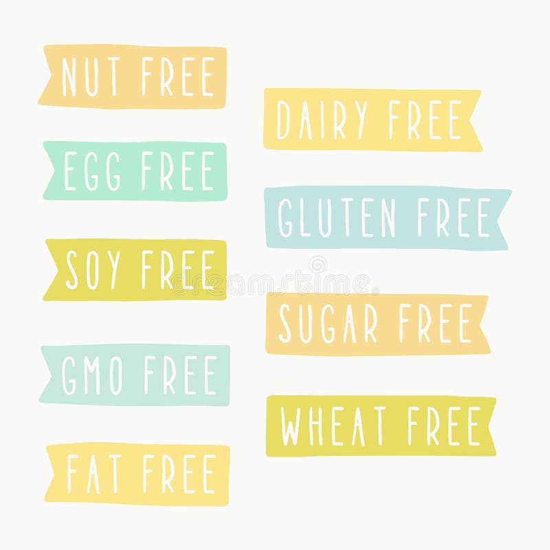 Dado, latteria, zucchero, uovo, grano, gmo, soia, glutine royalty illustrazione gratis Dado, latteria, zucchero, uovo, grano, gmo, soia, glutine royalty illustrazione gratis