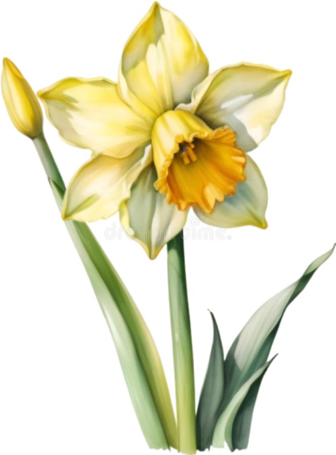 Daffodil Flower, Watercolor Painting of a Daffodil Flower. AI-Generated ...