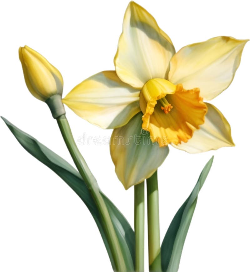 Daffodil Flower, Watercolor Painting of a Daffodil Flower. AI-Generated ...