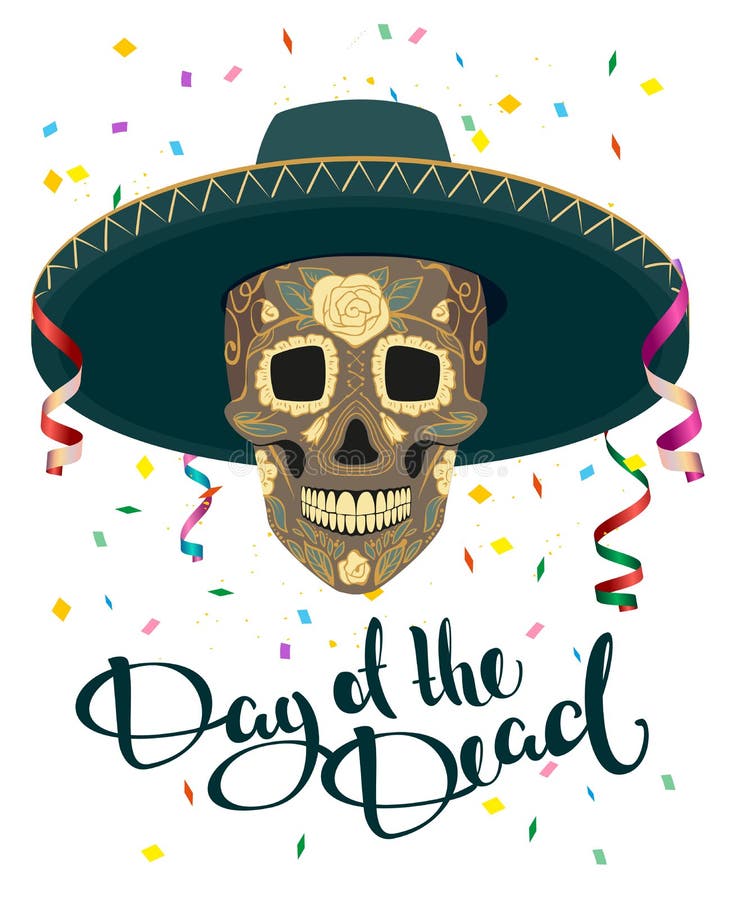 Dag av döda Skalle i mexicansk hatt de diameter muertos vektor illustrationer Dag av döda Skalle i mexicansk hatt de diameter muertos vektor illustrationer