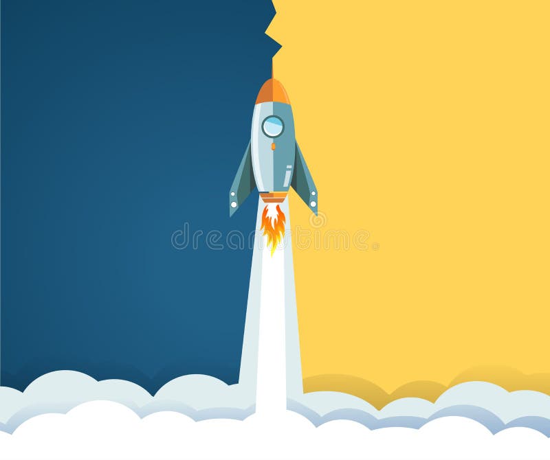 dag en nacht raket die over wolken vliegen Concept vector illustratie dag en nacht raket die over wolken vliegen Concept vector illustratie