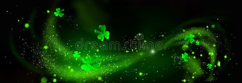 Dag för St Patrick ` s Gröna treklöversidor över svart bakgrund
