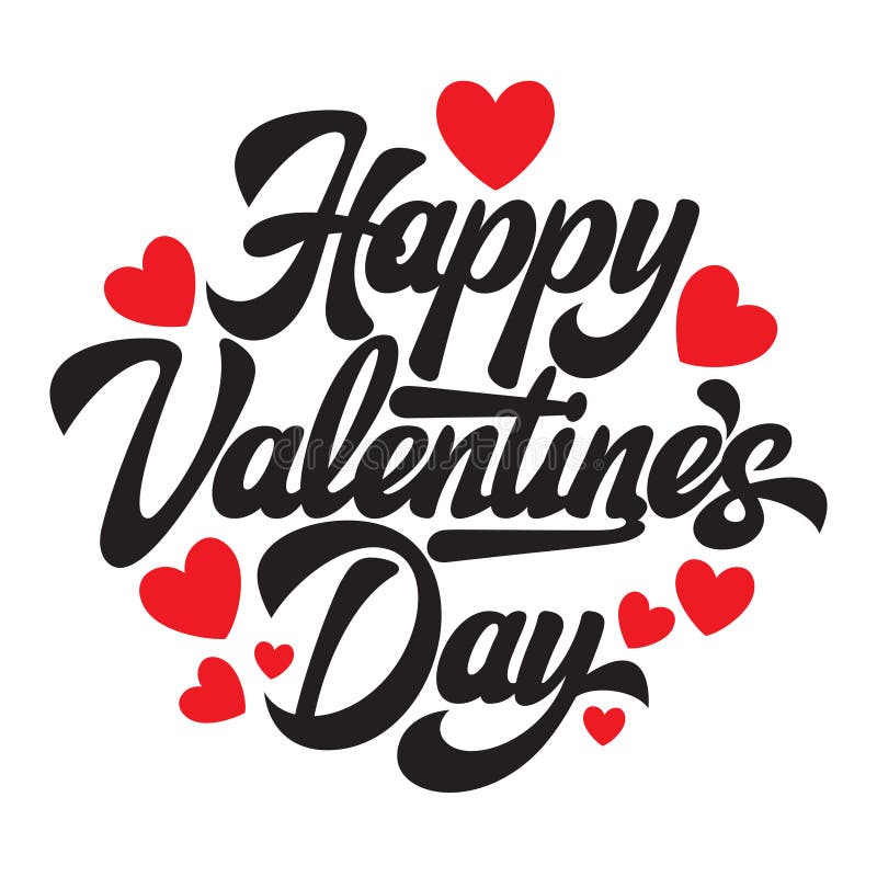Dag för valentin s för Calligraphic stilfull vektorinskrift lycklig med hjärtor