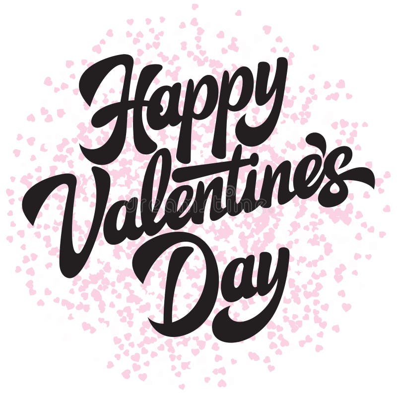 Dag för valentin s för Calligraphic stilfull vektorinskrift lycklig med hjärtor