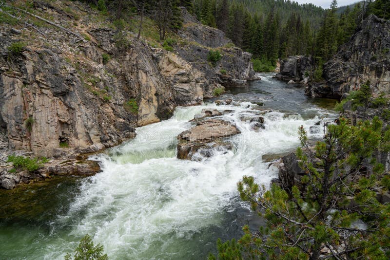 Dagger Falls-waterval in Idaho in het Nationale Bos zalm-Challis royalty-vrije stock foto's Dagger Falls-waterval in Idaho in het Nationale Bos zalm-Challis royalty-vrije stock foto's
