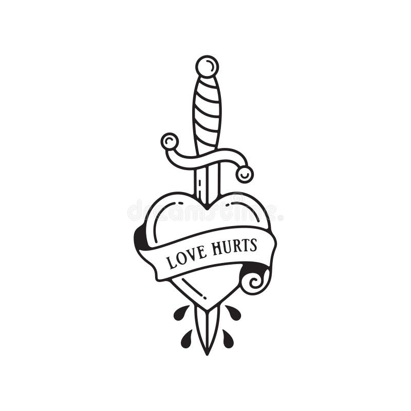 Heart And Dagger Black And White Tattoo Style Print