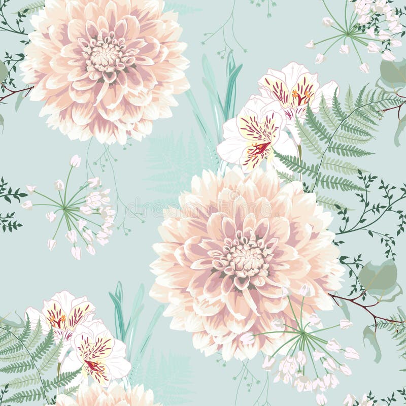 Dahlia Nahtloses Muster der beigen Dahlia-Blumen stock abbildung
