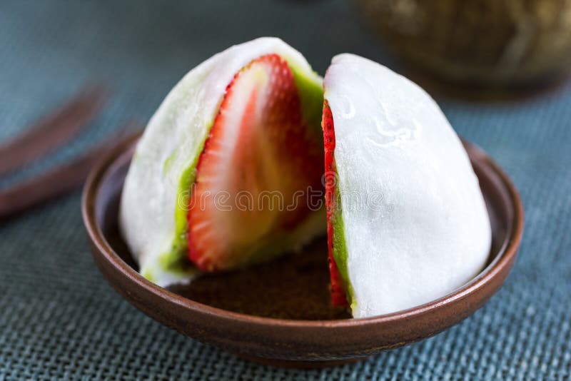 Daifuku with strawberry and green tea filling