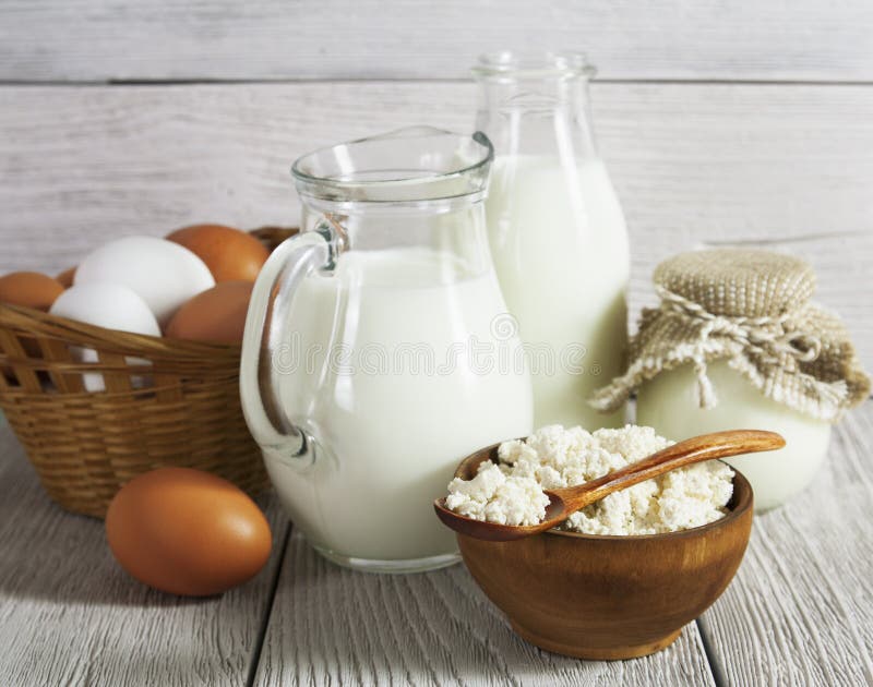 Dairy Products and Eggs on the Table Stock Photo Image of glass