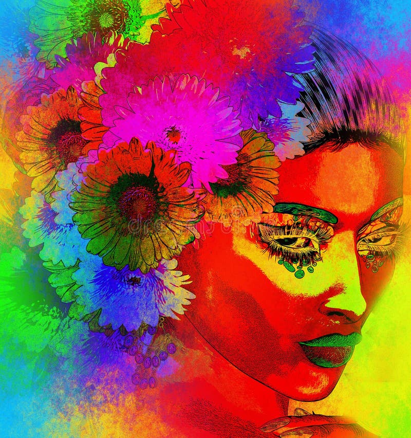 Daisies adorn this abstract digital art image of a beautiful woman`s face with a watercolor effect that adds a stunning artistic dimension. Health,beauty and art are all expressed here. 3d rendering,so no model releases necessary. Daisies adorn this abstract digital art image of a beautiful woman`s face with a watercolor effect that adds a stunning artistic dimension. Health,beauty and art are all expressed here. 3d rendering,so no model releases necessary.