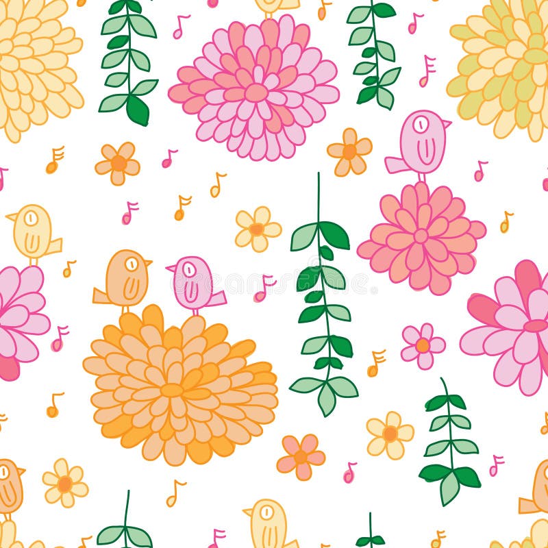 Daisy floral bird demi-tirage doodinus motif continu illustration libre de droits Daisy floral bird demi-tirage doodinus motif continu illustration libre de droits