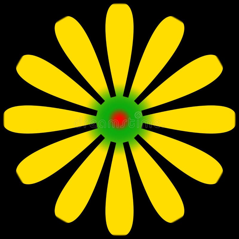 Daisy Flower Yellow and Green with Red Center Stock Illustration