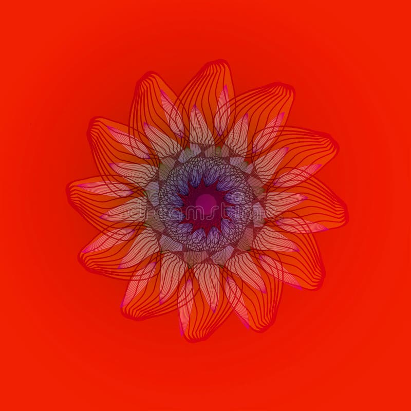 DAISY MANDALA-BLUME E LINEARER ENTWURF IN BROWN, ORANGE UND PURPURROT lizenzfreie abbildung DAISY MANDALA-BLUME E LINEARER ENTWURF IN BROWN, ORANGE UND PURPURROT lizenzfreie abbildung