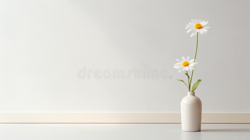 Minimalist Daisy In Vase On Neutral White Background vector illustration