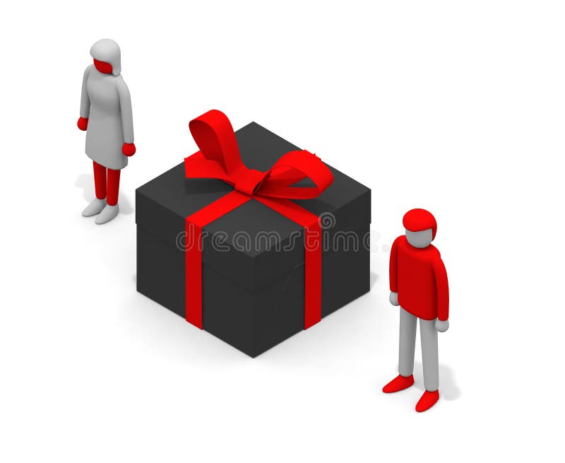 Dale un regalo a una mujer. Dale a la Navidad presentsgive un regalo a su amante. Dale a la Navidad presentsgive un regalo en su representación de amante 3d.