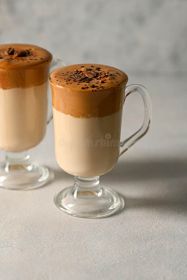 Dalgona Coffee. Iced Whipped Coffee and Milk. Refreshing Coffee Drink