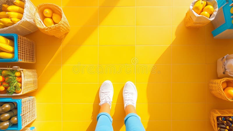 Dall'alto una colorata vista di mercato con brillanti pavimenti gialli royalty illustrazione gratis