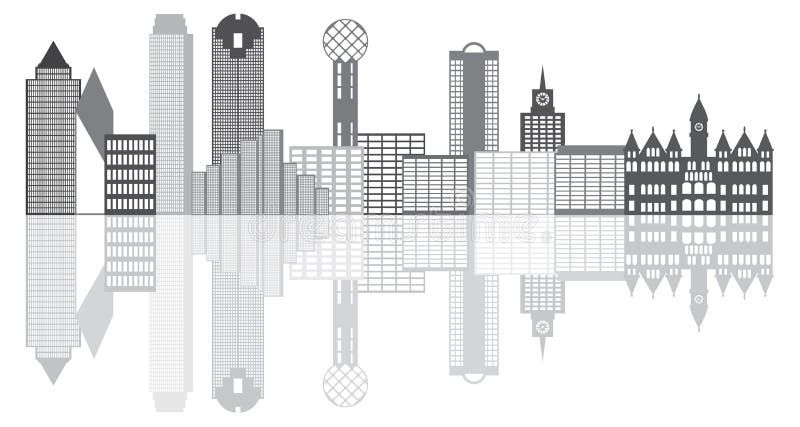 Dallas City Skyline Grayscale Illustration