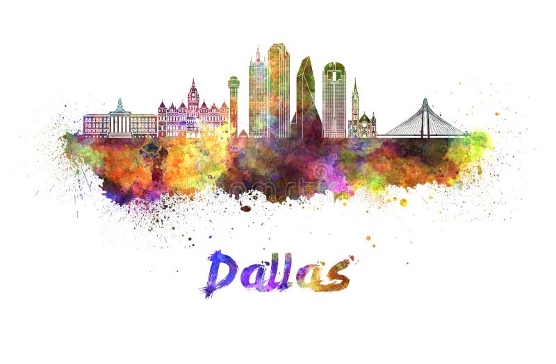 Dallas skyline in watercolor