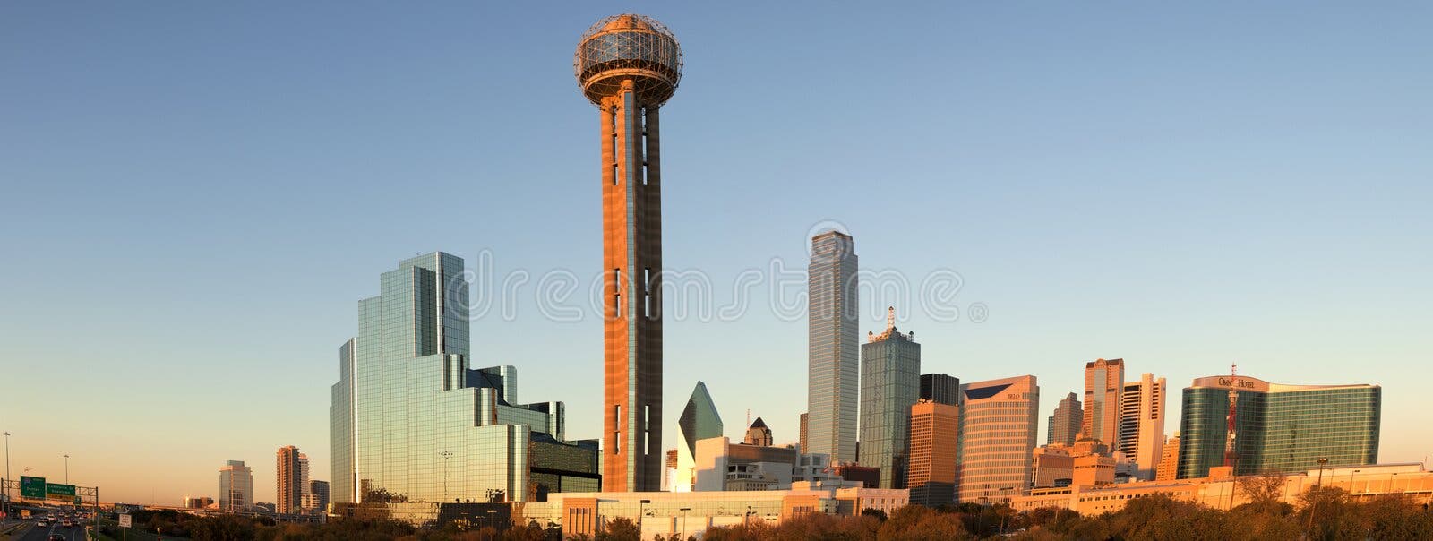 Reunion Tower in Dallas Texas on a Sunrise Spring Morning with a Stock