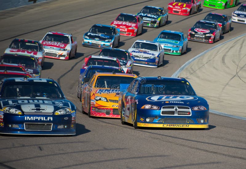 DALLAS, TX - NOVEMBER 04: Brad Keselowski 2 and Jimmie Johnson 48 lead the field at the Nascar Sprint Cup AAA Texas 500 at Texas Motorspeedway in Dallas, TX on November 04, 2012. DALLAS, TX - NOVEMBER 04: Brad Keselowski 2 and Jimmie Johnson 48 lead the field at the Nascar Sprint Cup AAA Texas 500 at Texas Motorspeedway in Dallas, TX on November 04, 2012