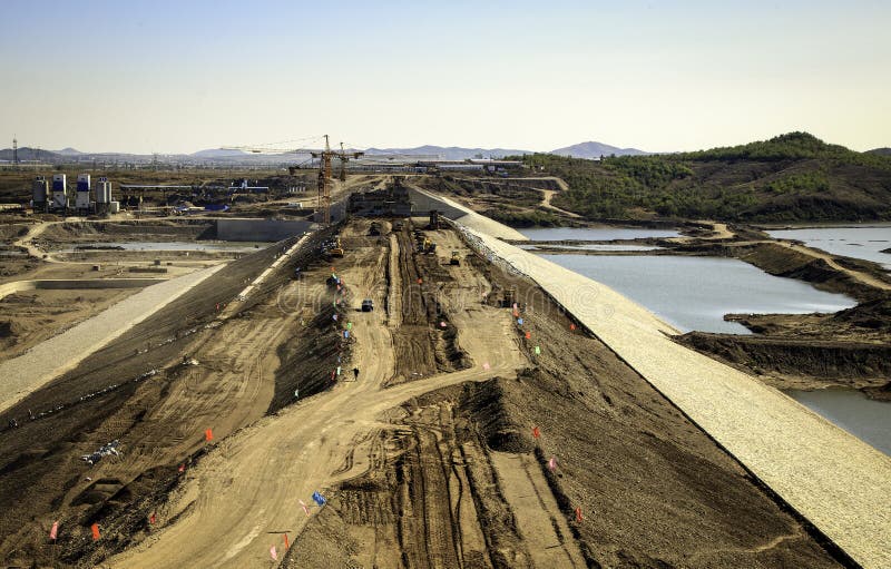 A dam being built royalty free stock photography