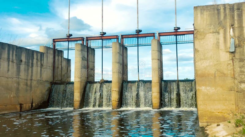Dam on the river, keeps the water level at the mouth stock footage