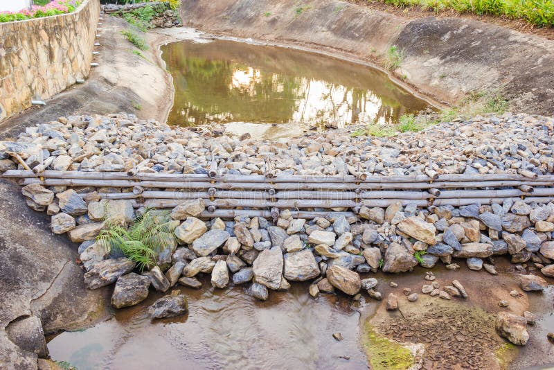 Dam To Slow Down the Flow of Water Stock Photo Image of rock, wooden