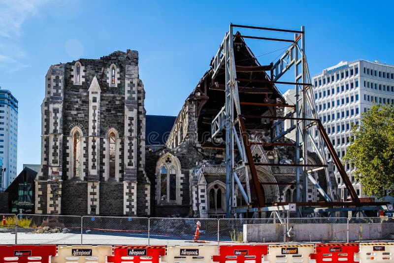 Damage to Christchurch Cathedral following the 2011 earthquake taken in Christchurch, South Island, New Zealand on 18 March 2012