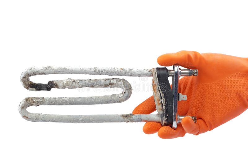 Damaged Heating Element of the Washing Machine in Hand with Rubb Stock