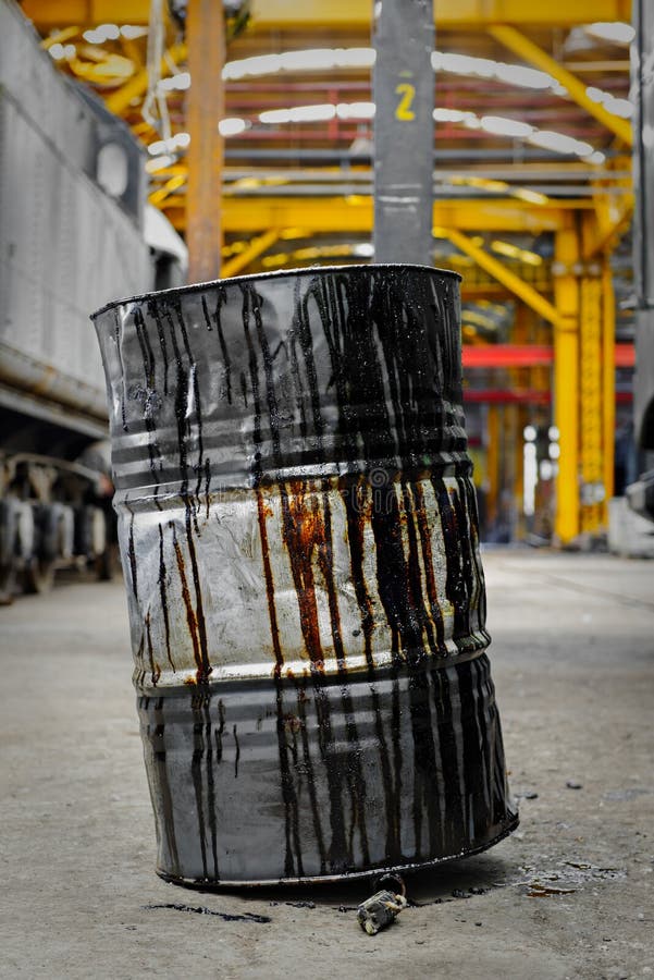 Damaged Oil Drums in Industrial Interior Stock Image Image of power