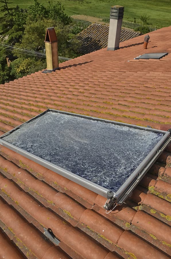Damaged Photovoltaic Panel after a Hailstorm Stock Photo Image of
