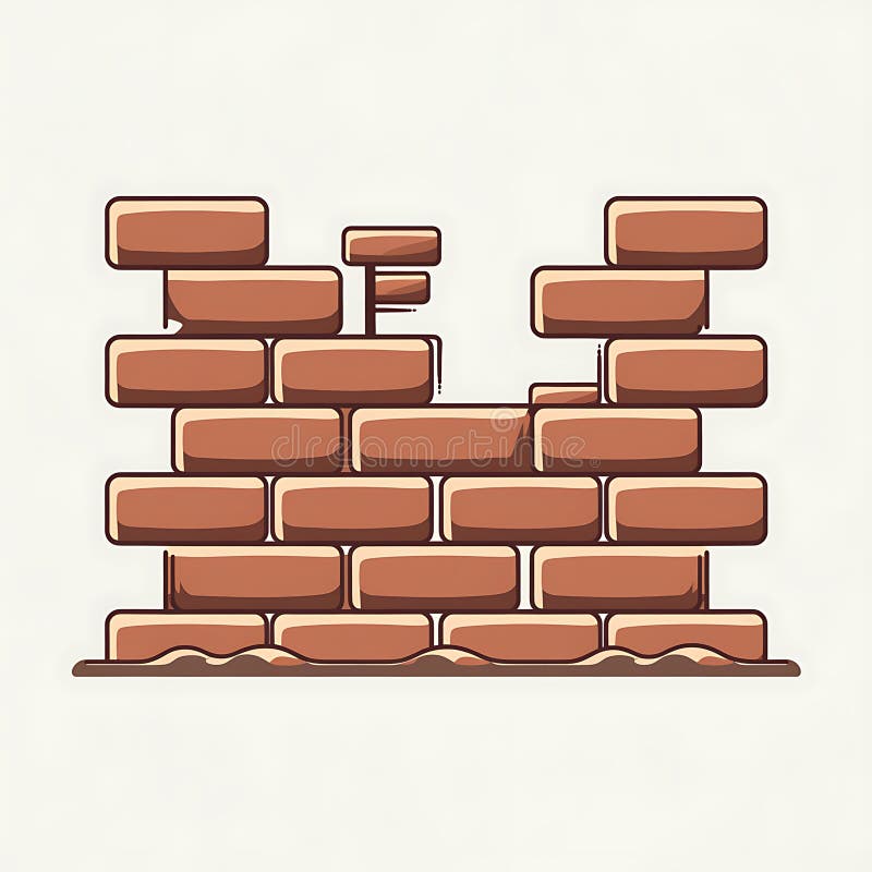 Retro Pixelated Brick Wall, Damaged Game Level Design vector illustration