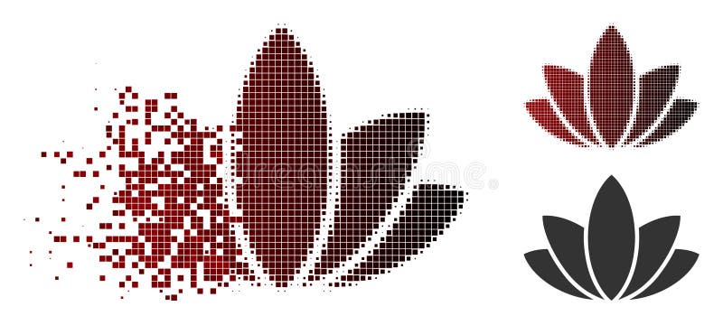 Damaged Pixel Halftone Lotus Flower Icon vector illustration