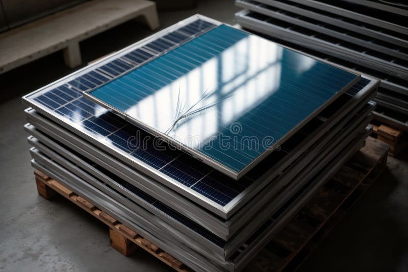 Damaged and Recyclable Solar Panel Waste, generative ai stock illustration