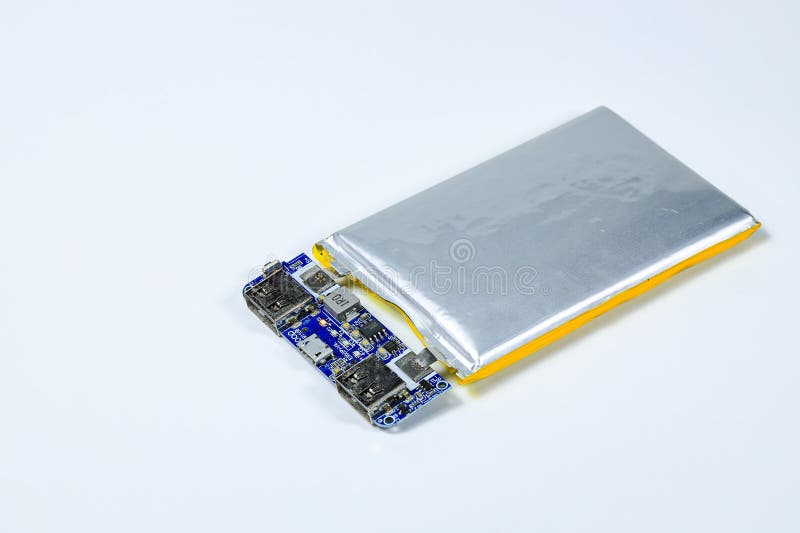 Damaged swollen Lithium polymer, Li-ion batteries for mobile device. royalty free stock photos
